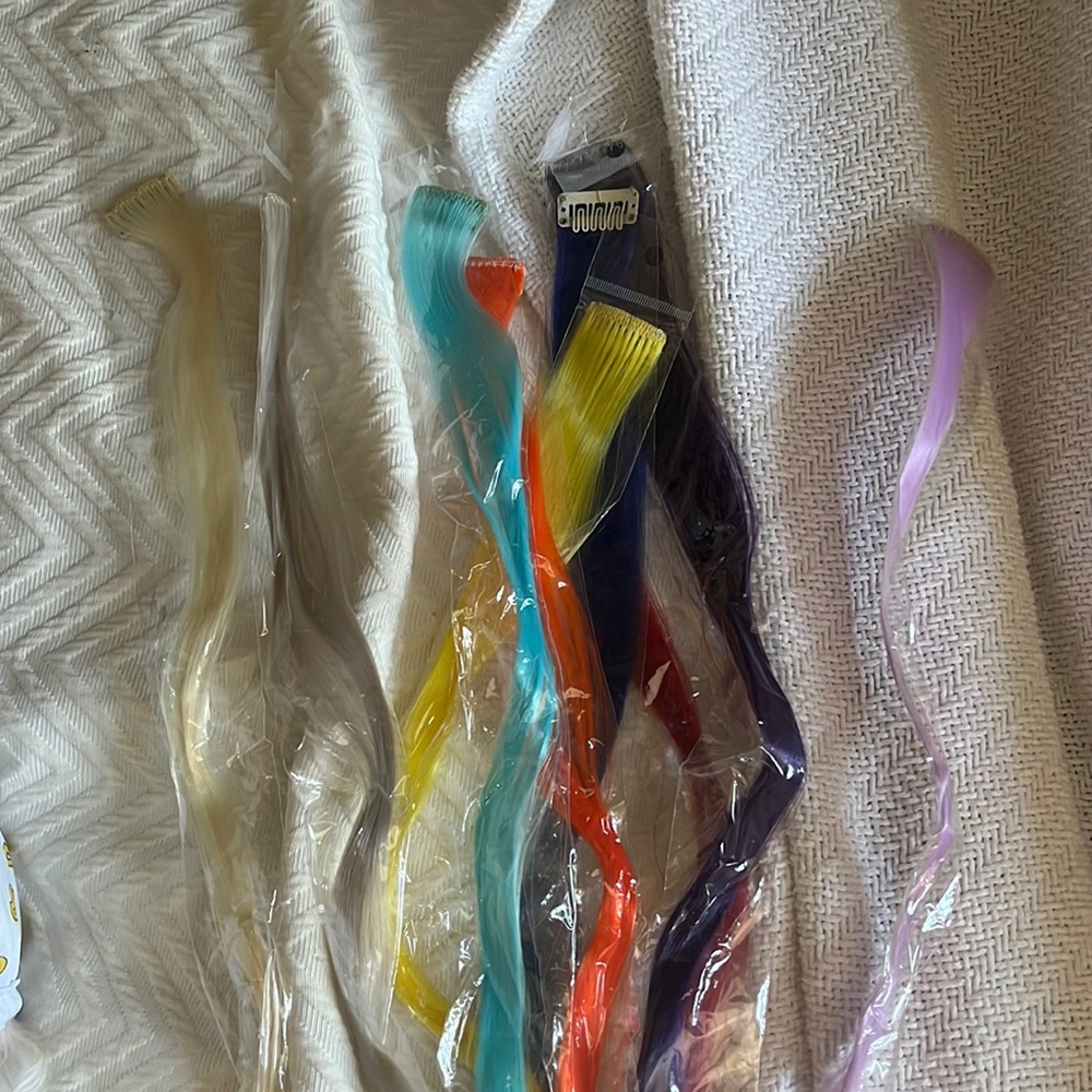 Multicolor hair clip strands for halloween/raves/party.